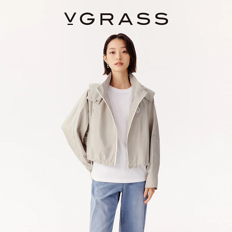 【羊羊专属】VGRASS25早秋新款可拆卸连帽复古运动风截断式短外套