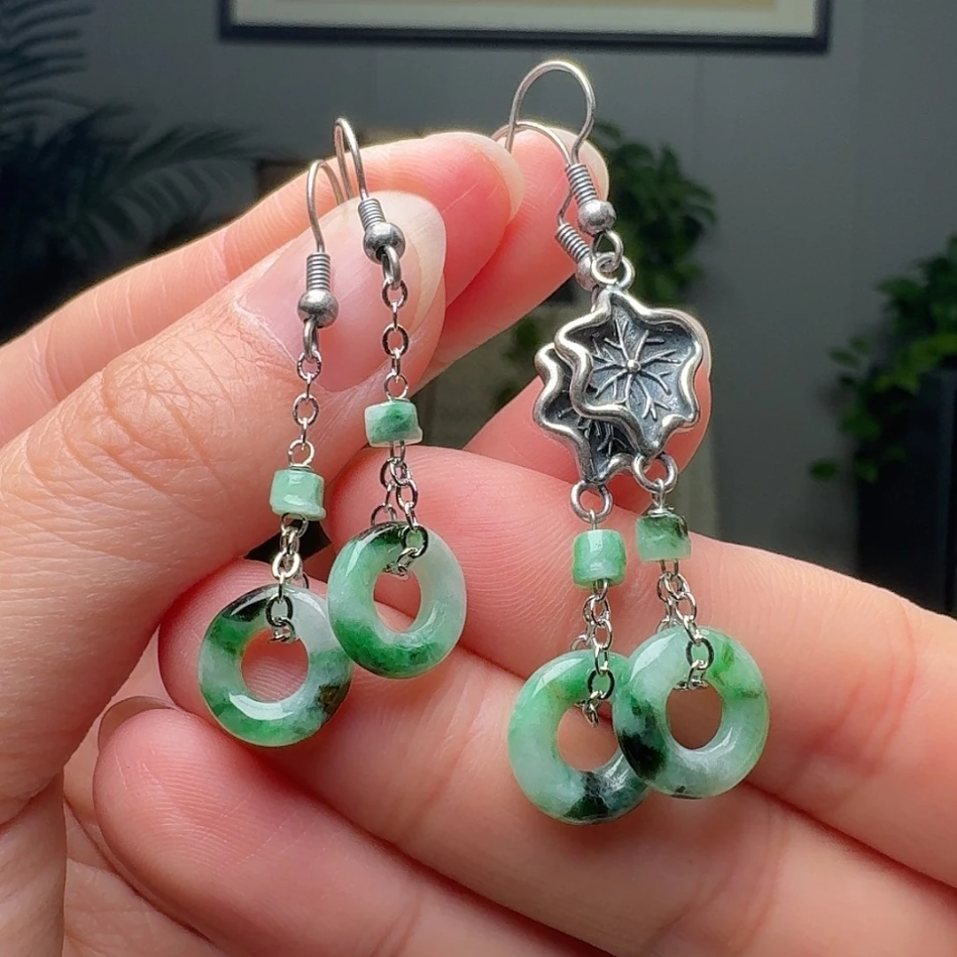 翡翠银S925镶嵌耳饰多样性发货其一微瑕