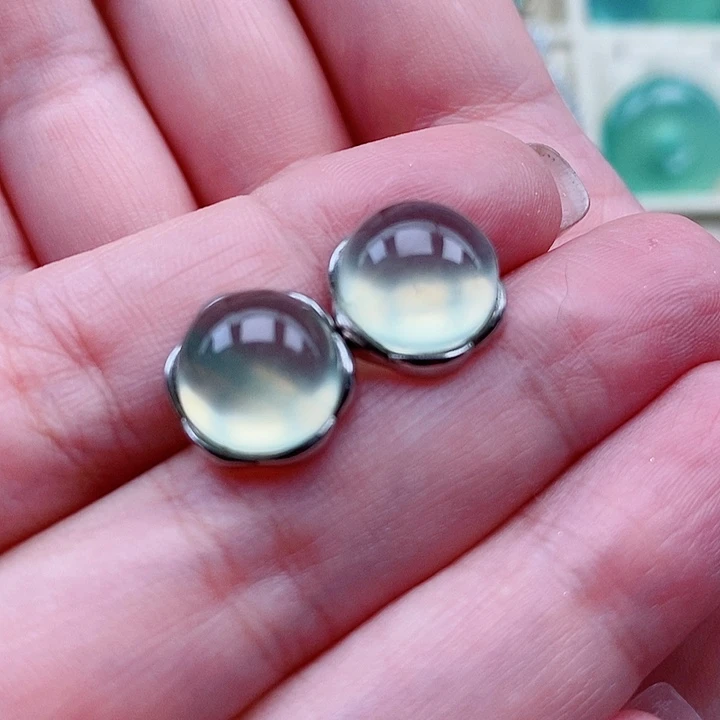 蛇纹石玉银S925镶嵌耳坠