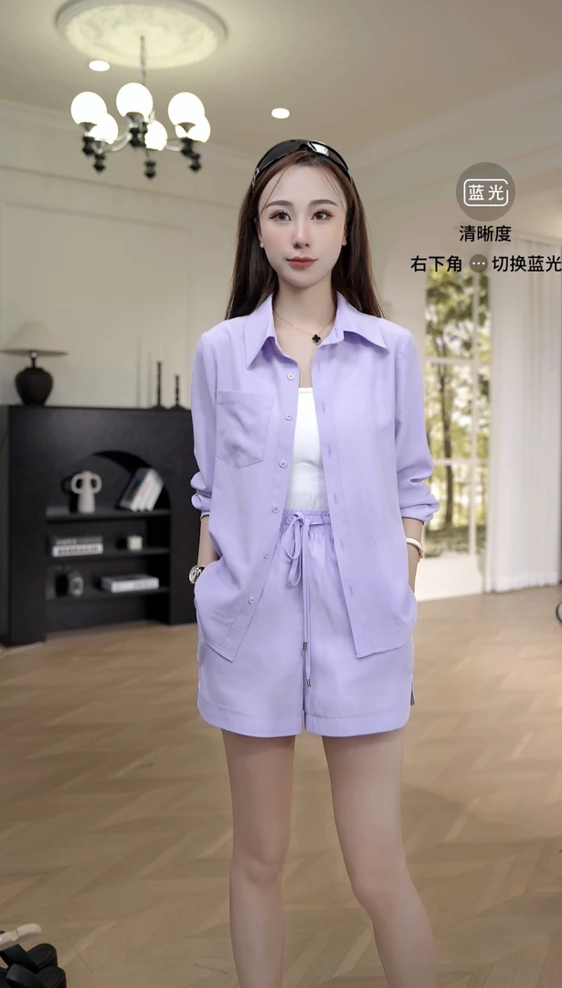 思思小个子女装【夏季新款时尚香芋紫百搭洋气时尚两件套】#25F233