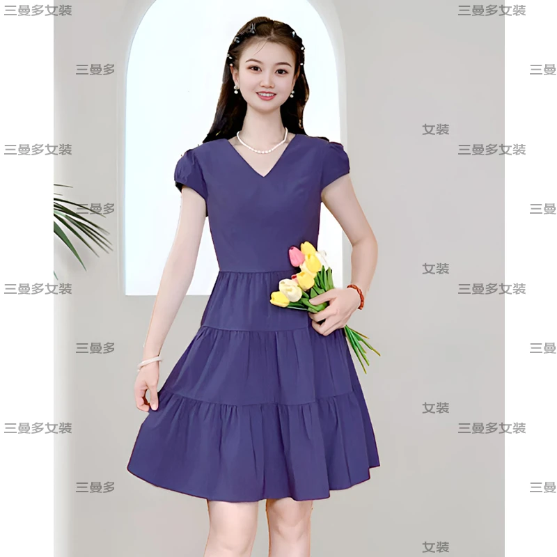 ASY/2025夏季新款镶钻美背裙【小个子】减龄性感蝴蝶结半袖连衣裙