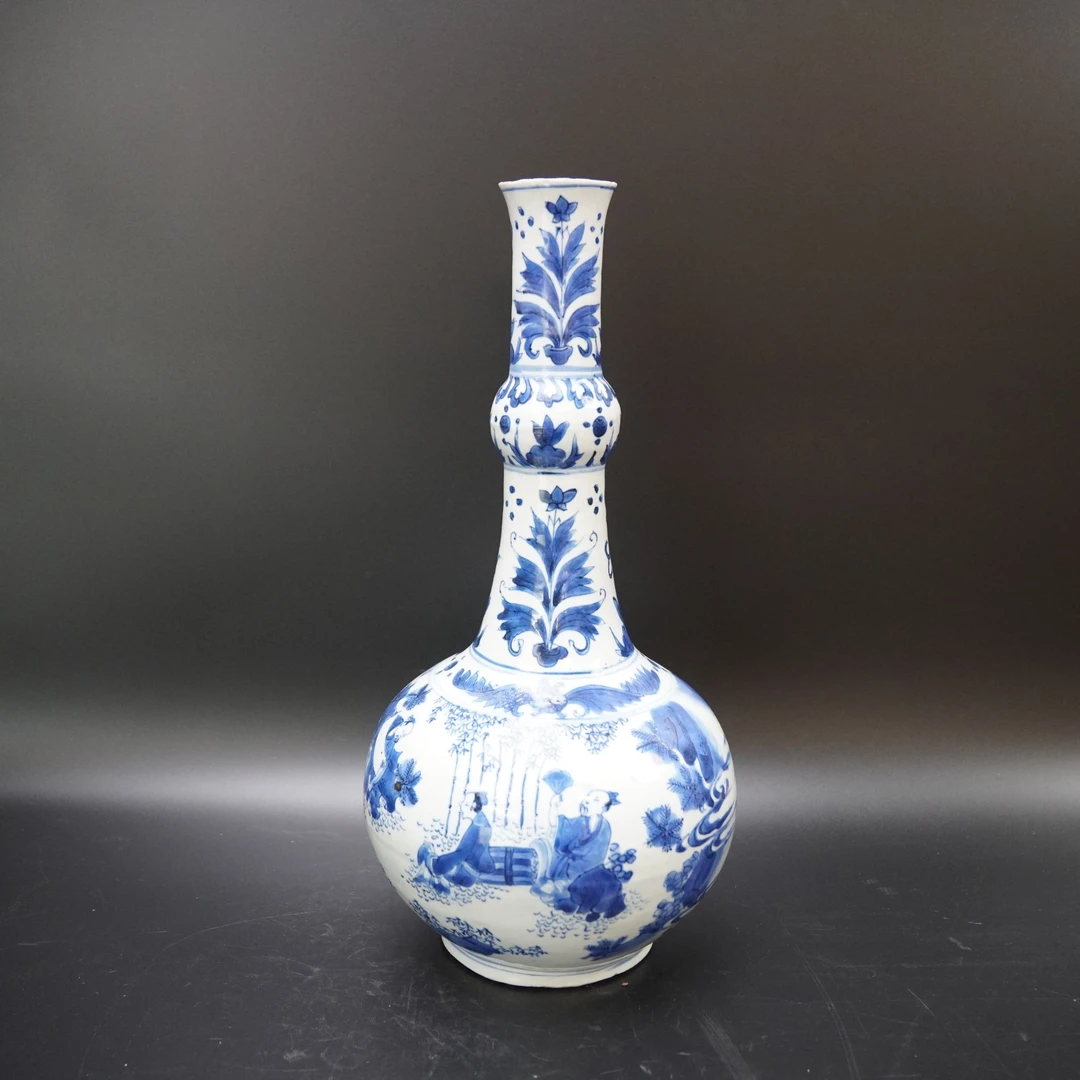 Lot.25090062 明崇祯青花竹林七贤赏瓶 高：约39.8cm