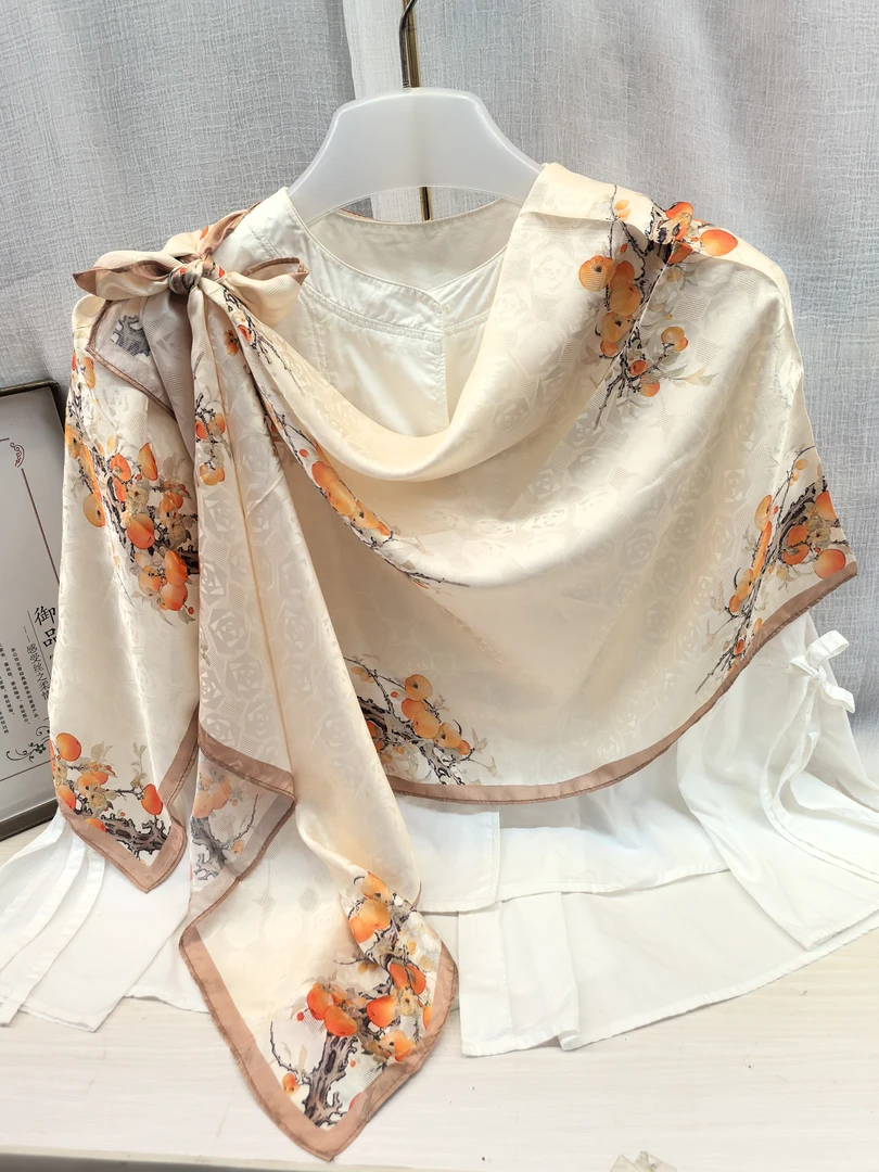 2025春季新款香云花萝缎面长款丝巾围巾时尚大方优雅知性