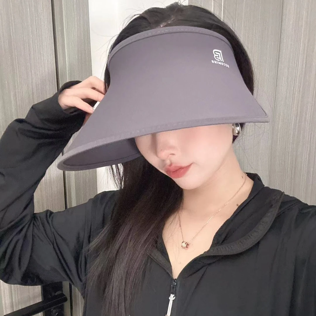 夏季冰丝轻薄透气大檐户外遮脸防紫外线显脸小遮阳空顶帽