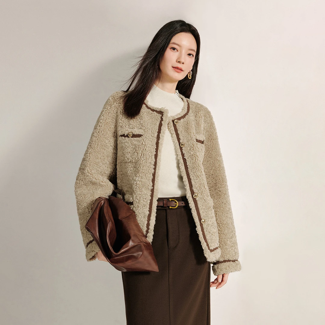 茵曼2025冬季新款女棉衣/棉服外套保暖厚上衣休闲羊羔绒长袖爆款