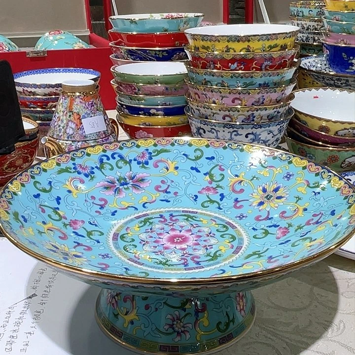 搪瓷景德镇陶瓷松石绿十寸