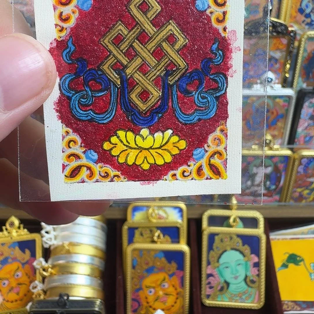 吊坠纯手绘吉祥结唐卡