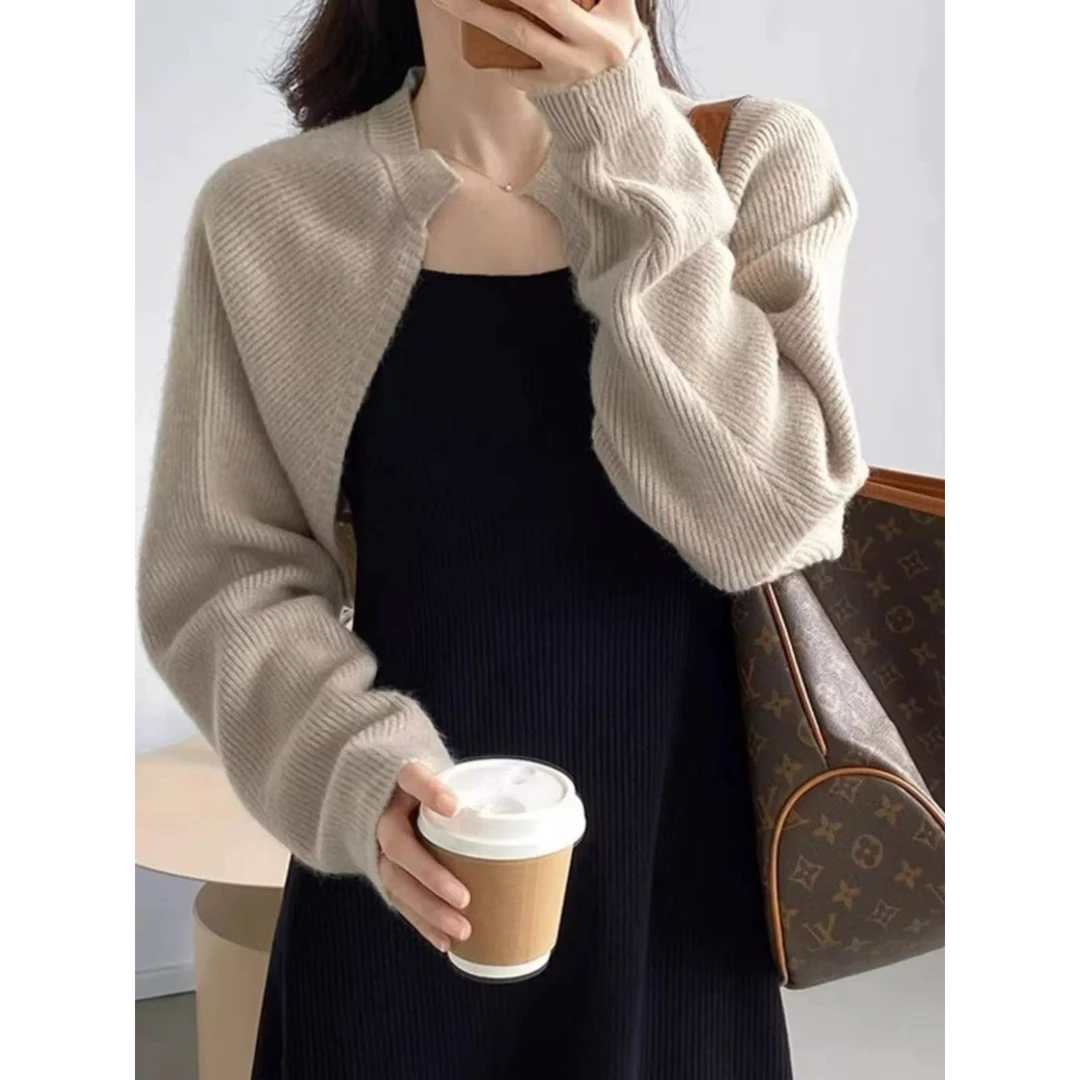 319 Y100长袖针织披肩女2025秋冬外穿慵懒毛衣外套上衣C94