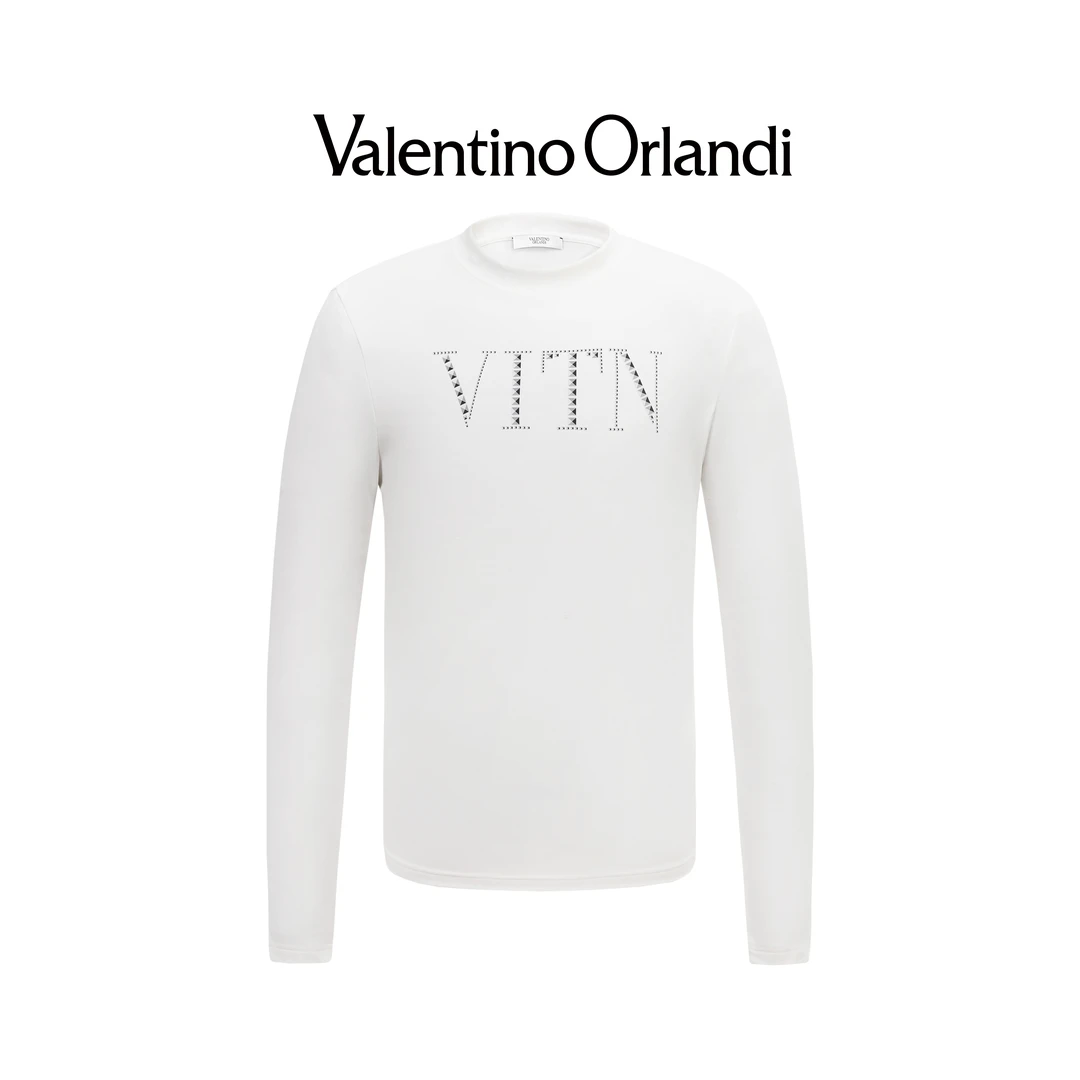 Valentino orlandi男士秋冬A版时尚百搭印花字母logo圆领长袖T恤