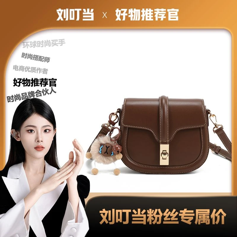 【刘叮当甄选】小圆包2025新款马鞍包斜挎单肩包包女24397（赠挂件）