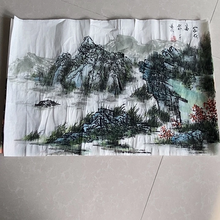 国画四尺三开山水作品