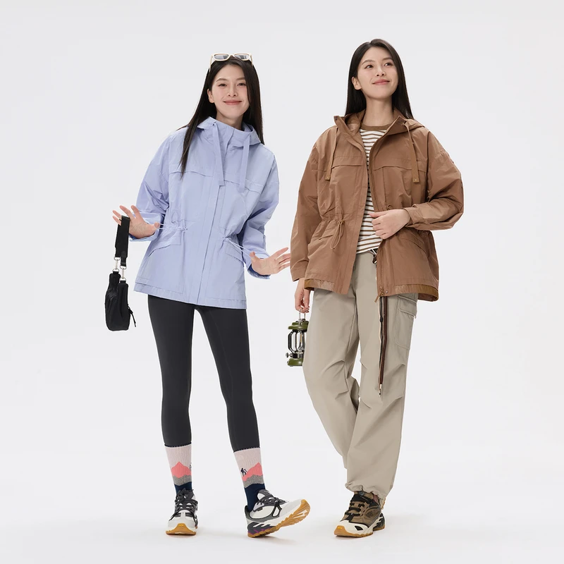 KOLON SPORT可隆女士梭织春秋款夹克宽松落肩袖提花外套混纺风衣