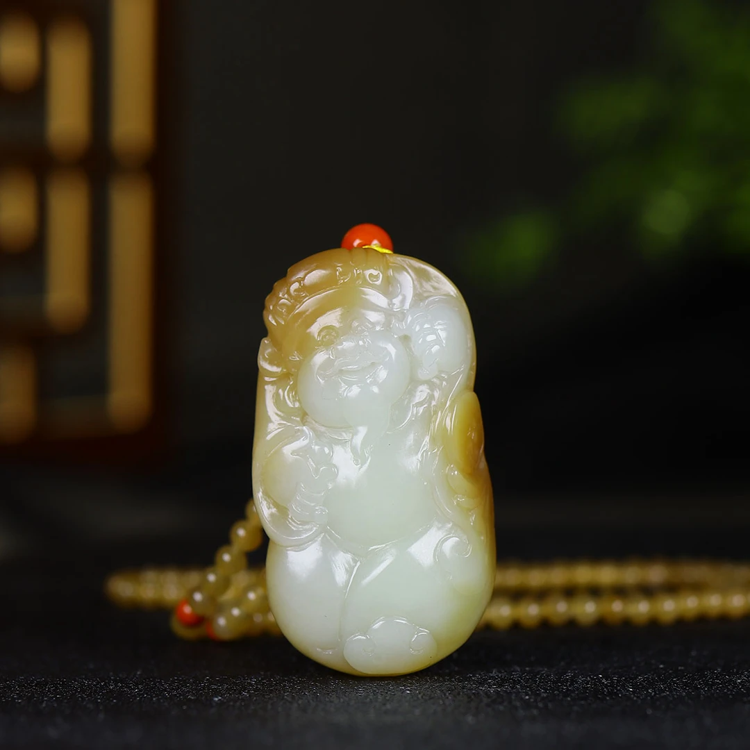 110531和田玉糖白玉财神挂件