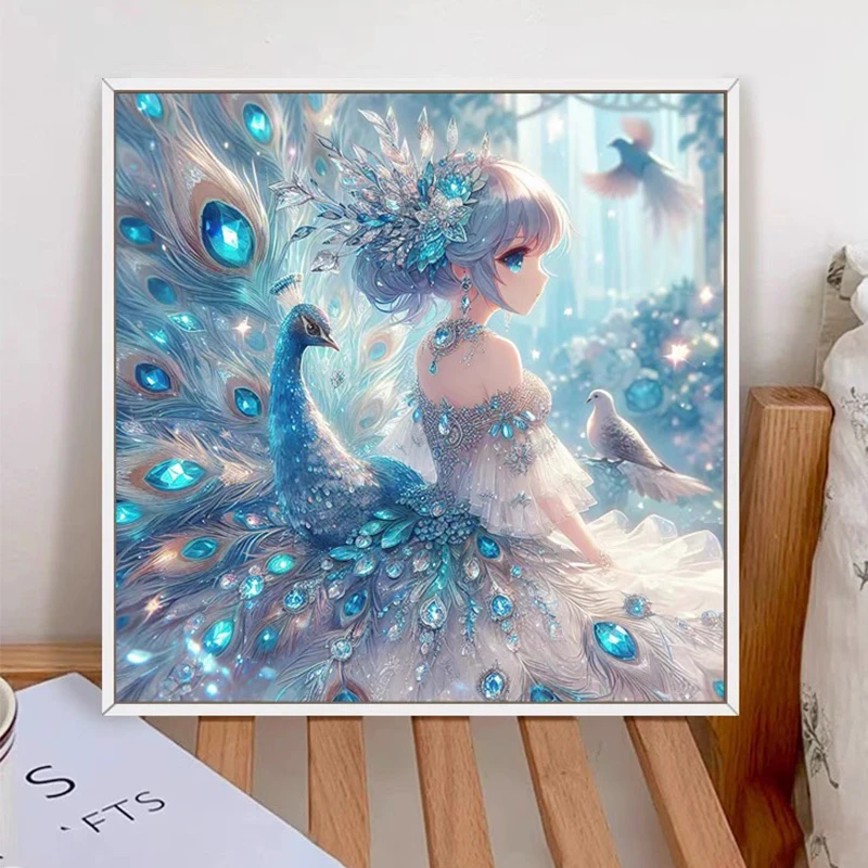 孔雀少女钻石画满钻2025新款钻石绣卡通客厅公主儿童手工diy粘贴