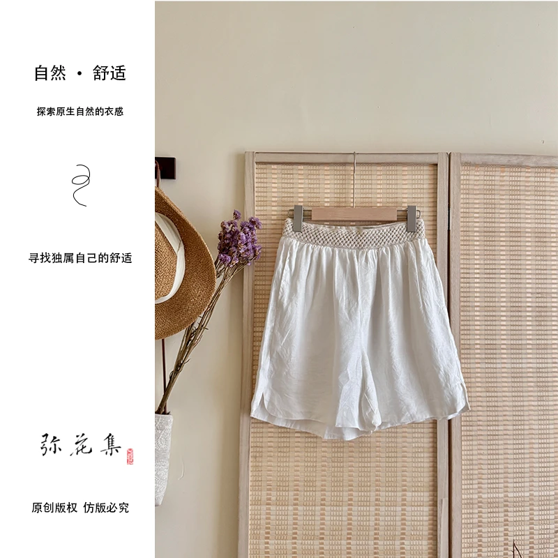 【玖喜】新款亚麻时尚舒适百搭薄款花腰短裤
