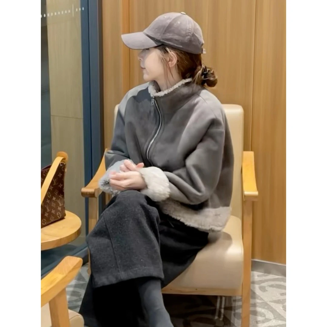 高级感两面穿皮毛一体毛绒外套女冬季小个子短款加厚上衣潮