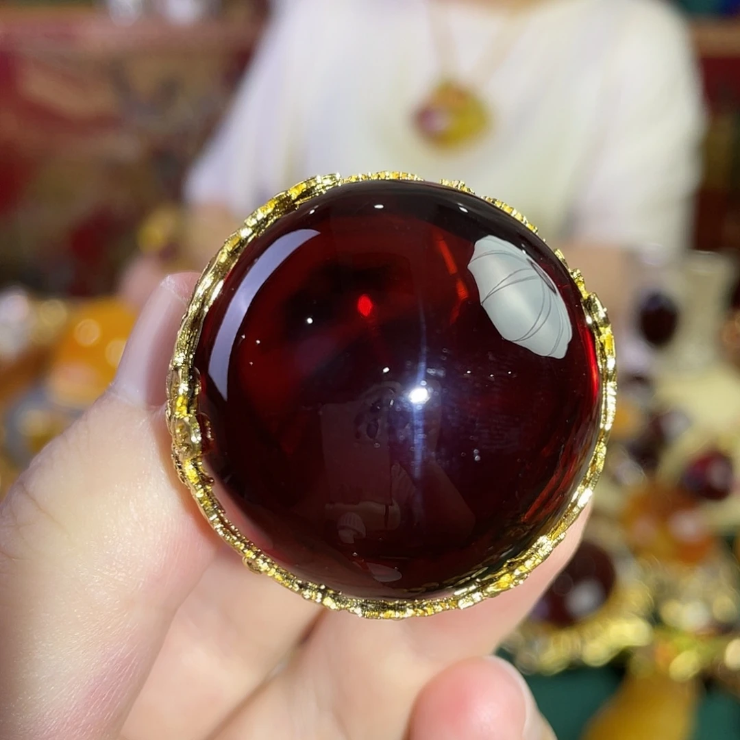 血珀银S925镀金镶嵌戒指