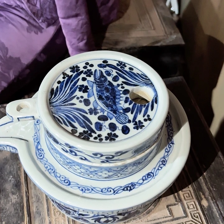 摆件景德镇高温陶瓷鱼藻磨台
