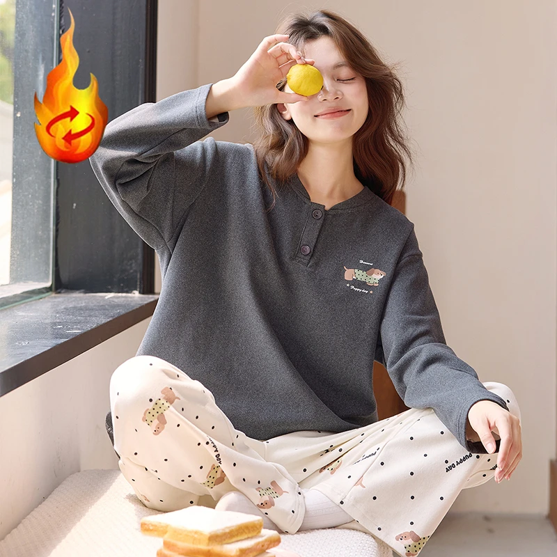 睡衣女秋冬款加厚长袖羊毛绒可爱腊肠狗保暖2025年新款家居服套装