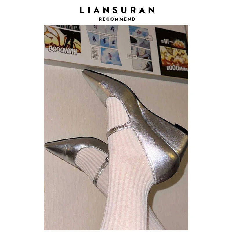 【韩国JTG&Shoes官方正品】2025款夏季法式玛丽珍鞋银色一字带单鞋