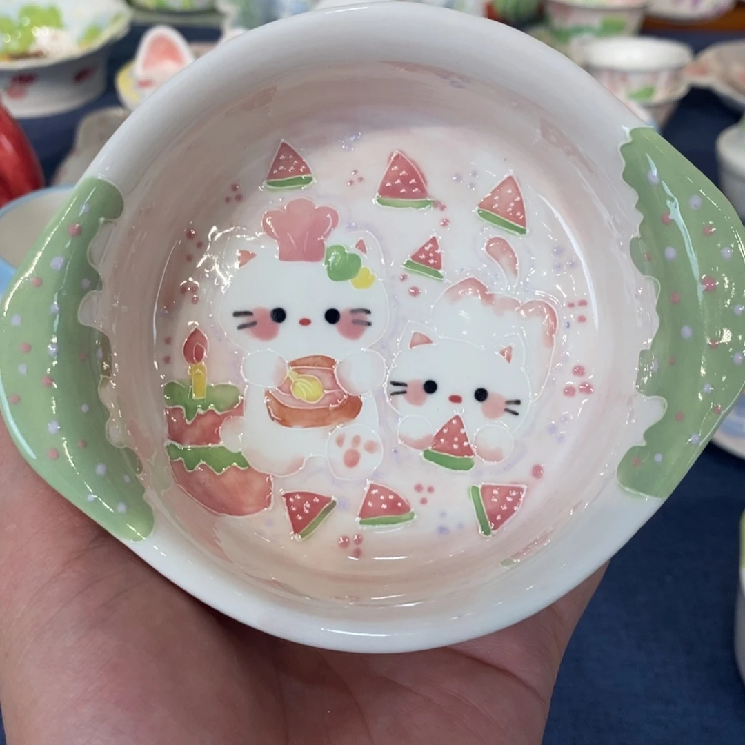 满***满瓷片西瓜小猫米饭碗