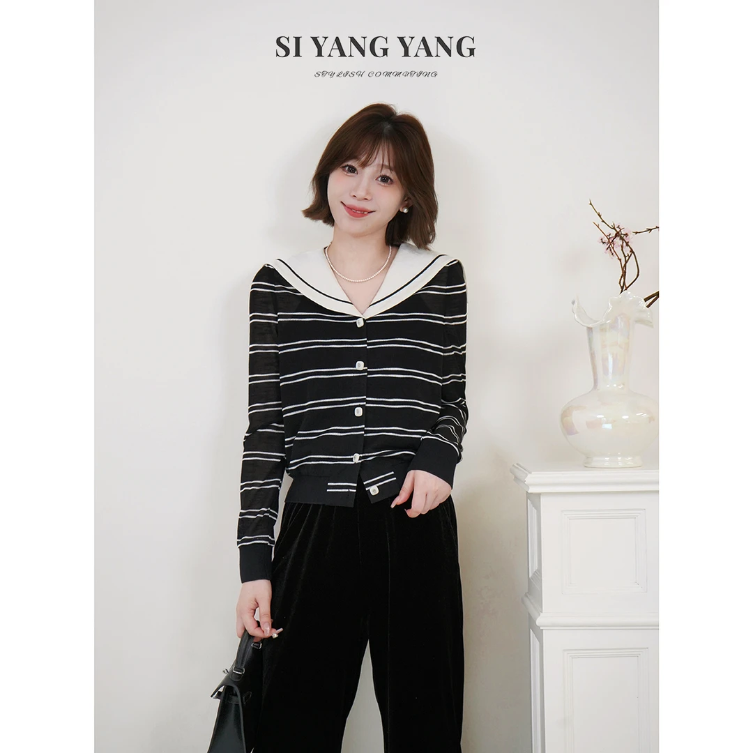 斯洋洋SIYANG超柔撞色条纹透气针织海军领减龄衬衫SY508A013SYY
