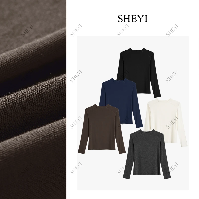 【阿尔巴斯山羊绒+绵羊毛】航空领压肩线设计感打底衫女秋冬长袖T恤