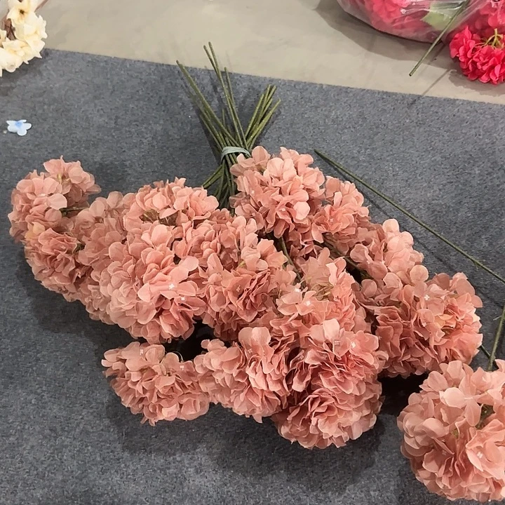 仿真单支大绣球咖色20