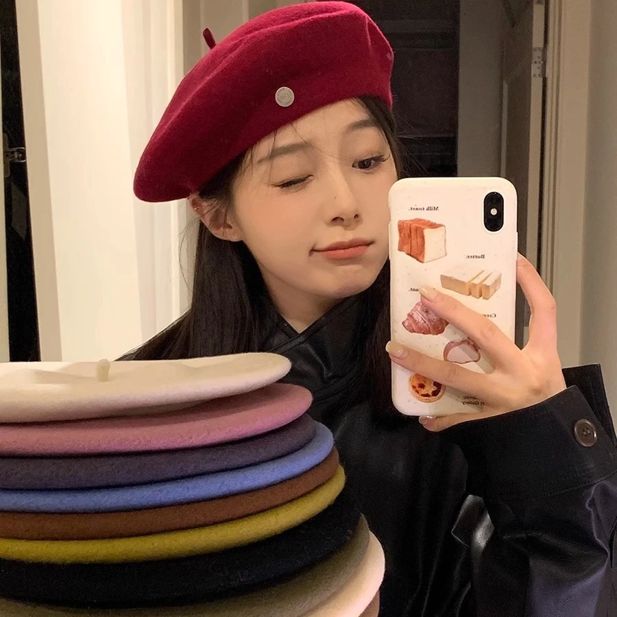 韩版复古文艺百搭大头围显脸小画家帽洋气高级八角帽羊毛贝雷帽女