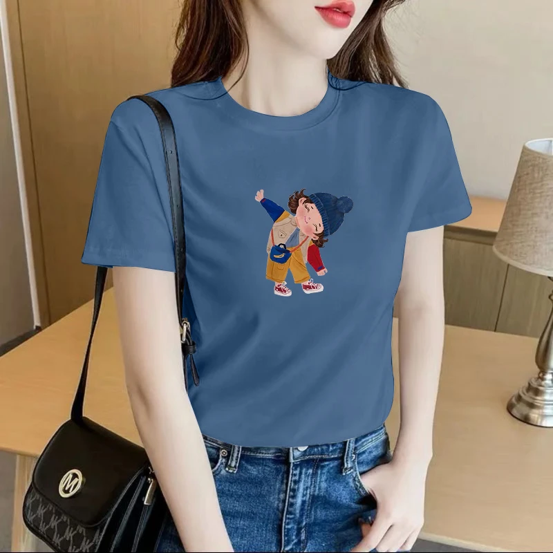 正肩显瘦短袖女t恤女夏季胖mm大码洋气减龄印花体恤修身半袖上衣