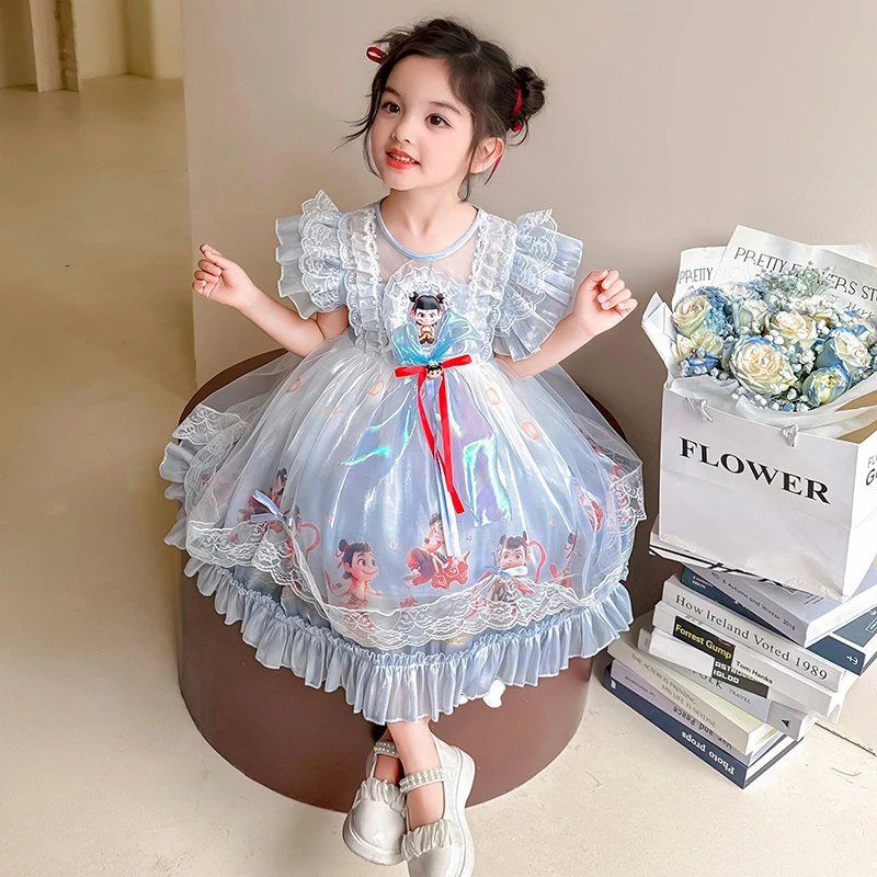 女童连衣裙夏装2025新款洋气儿童国潮哪吒纱裙小女孩夏季公主裙子