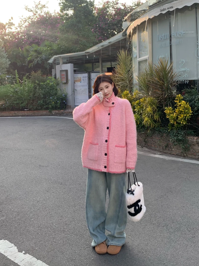 【谢不肉】简约时尚百搭高腰宽松休闲显瘦加绒直筒牛仔裤5360