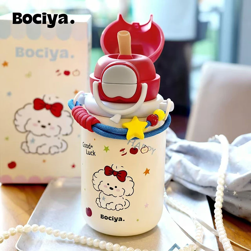 bociya水杯保温杯女高颜值不锈钢新款儿童壶学生上学专用吸管杯子