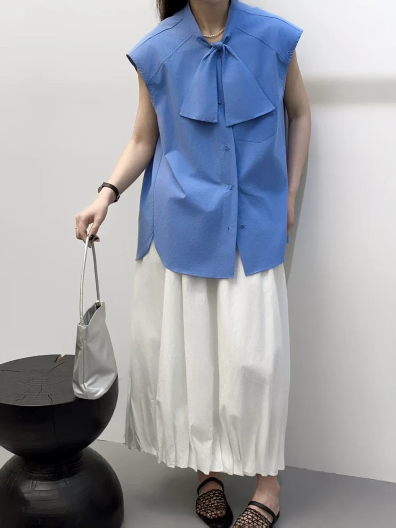 25118潮女时尚味道款领结无袖衬衫夏季百搭衬衣气质显瘦小众韩版