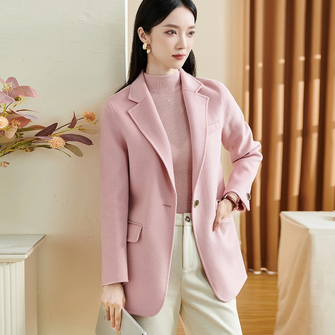 米思阳新款经典休闲净色毛呢外套双面呢100%羊毛西装5W23DZ1100