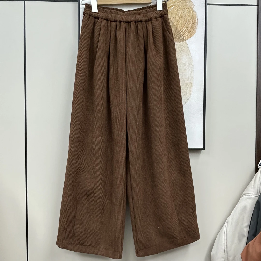 韩系慵懒风灯芯绒阔腿裤女秋冬休闲百搭显瘦九分裤