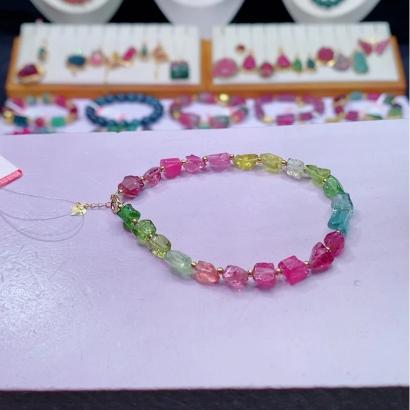 【闪购商品】碧玺碧玺m18K金镶嵌原石手链