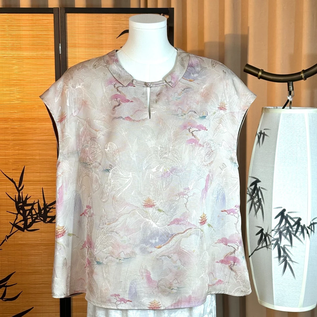 霞衣彩萝2-日常新中式红云纱时尚显瘦宽松优雅气质中式小飞袖上衣