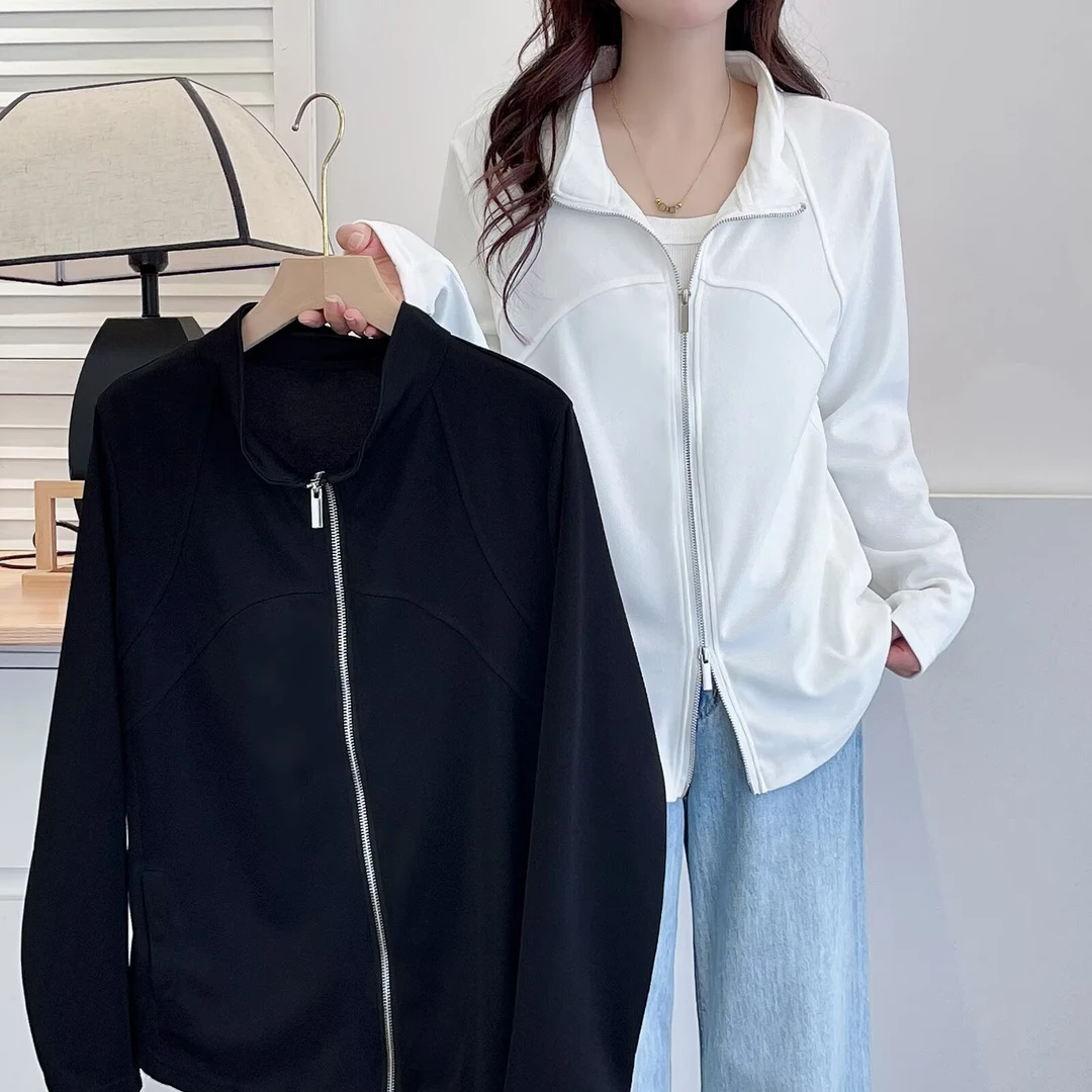 美格加110-200大码女装春款拉链外套长袖宽松显瘦休闲百搭洋气