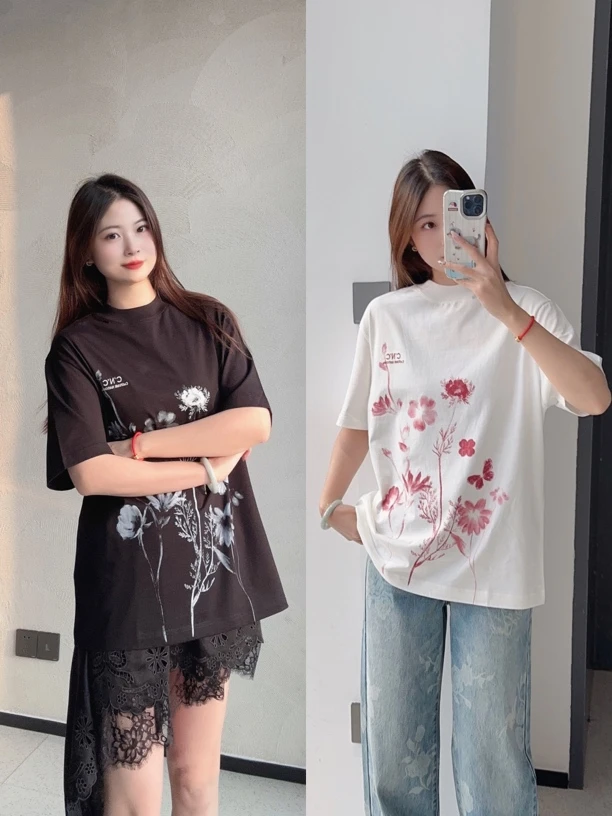 CNC上衣 ｜同款多色休闲风花朵印花宽松T恤2060