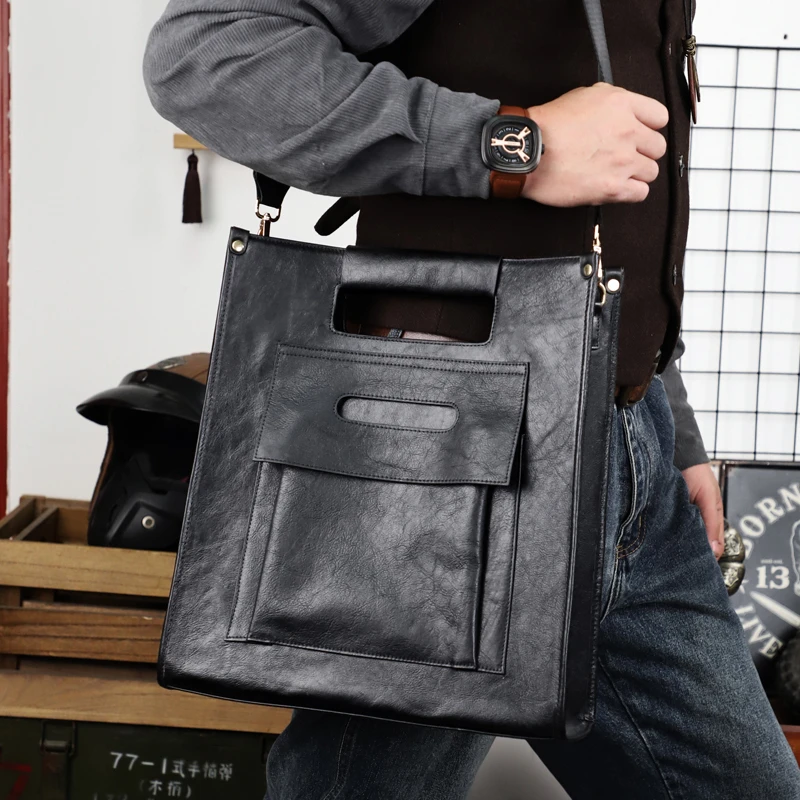 手工复古植鞣牛皮托特包男士小众高级感手提包真皮单肩斜跨公文包