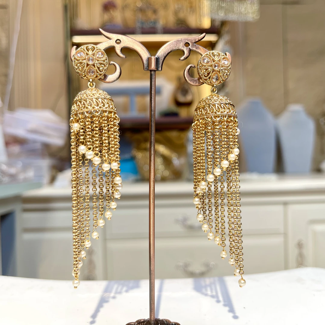 铜合金玻璃耳饰 【01301】印度印巴耳环气质轻奢百搭金色精致优雅