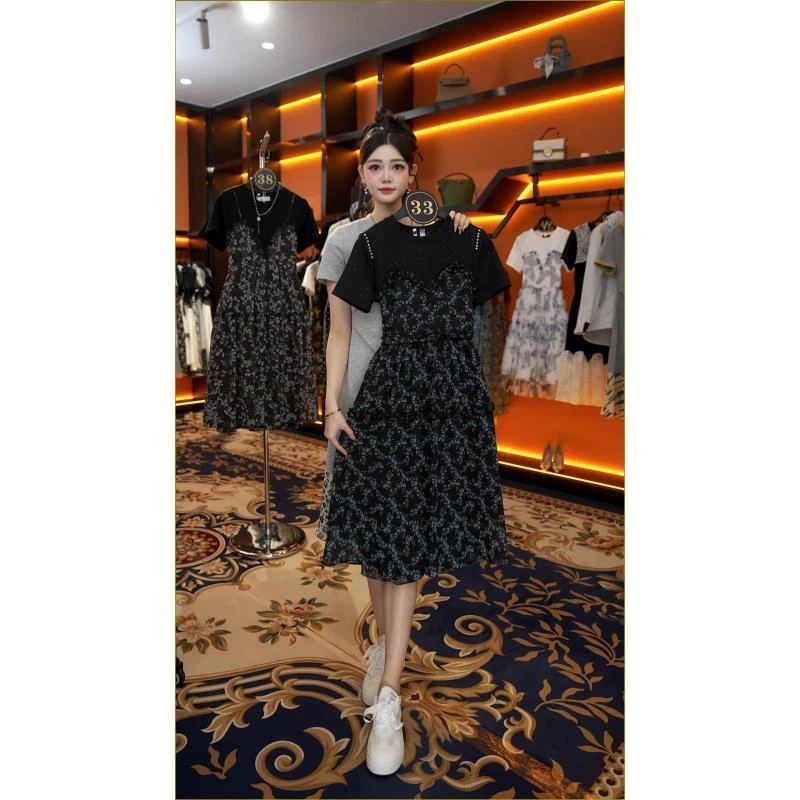 【君君】【33】夏季法式碎花拼接显瘦气质假两件连衣裙NH-A464