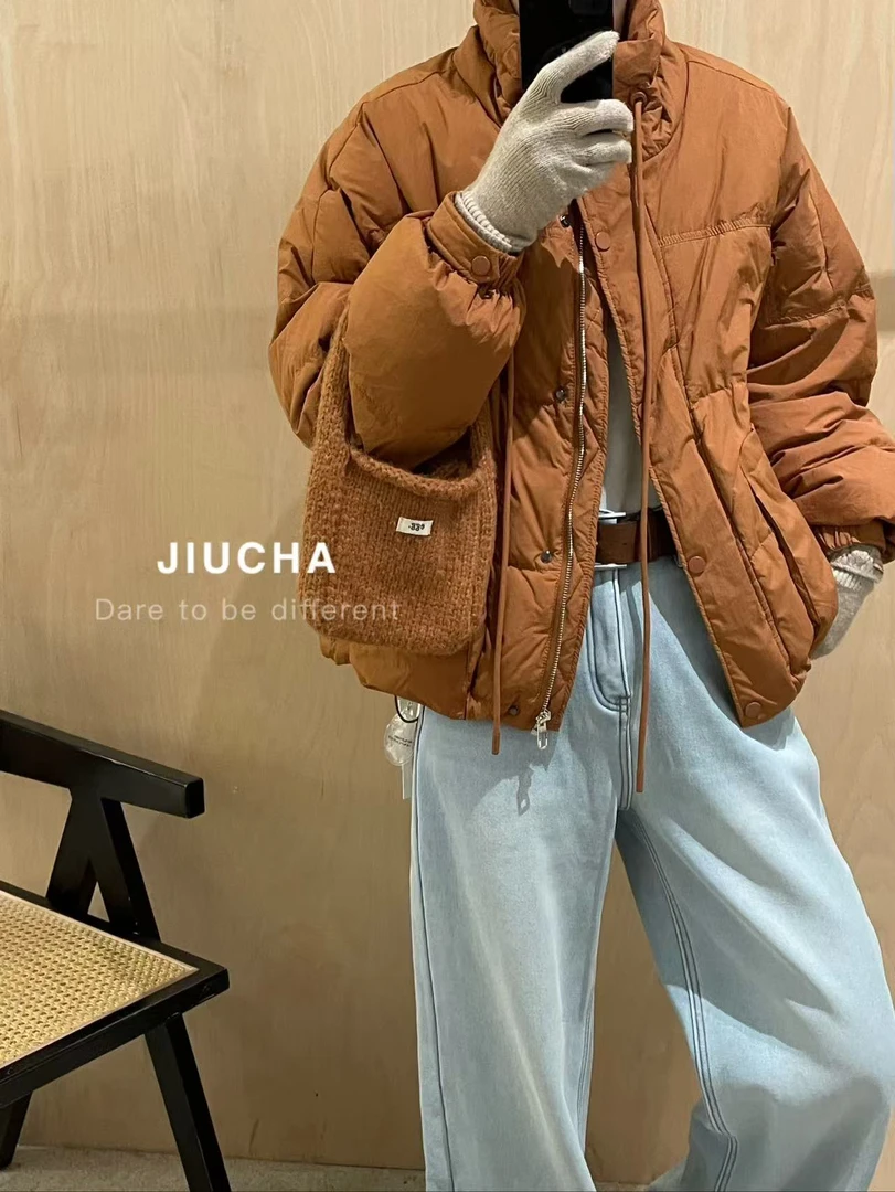 66177立领抽绳宽松90羽绒服外套