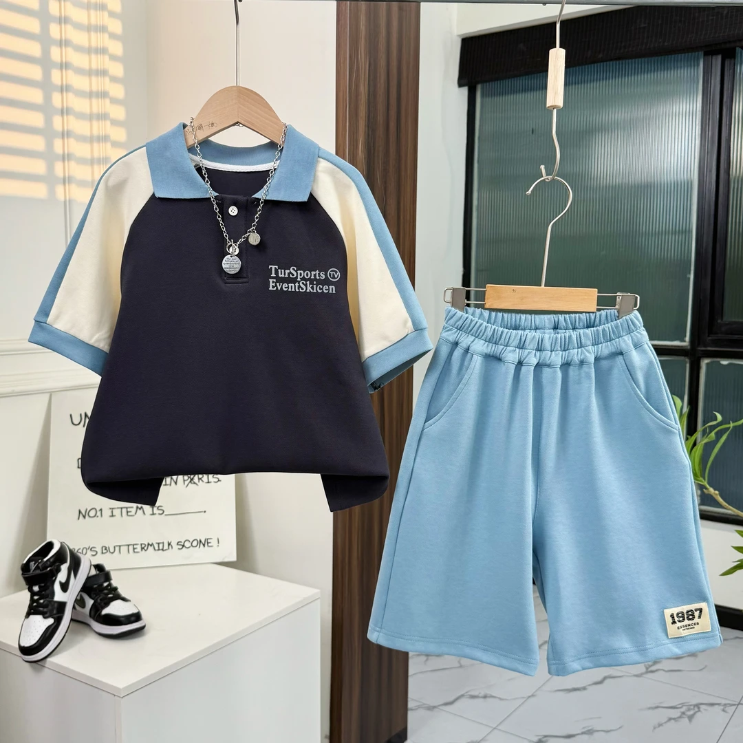 【夏季新款】男女宝儿童polo领短袖短裤套装潮流两件套时尚JZ022