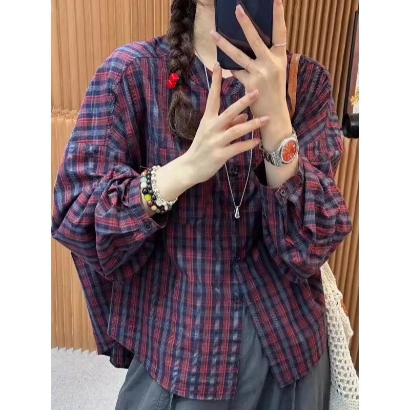复古2025衬衫百搭上衣港风减龄设计感小众长袖洋气格子新款女早秋