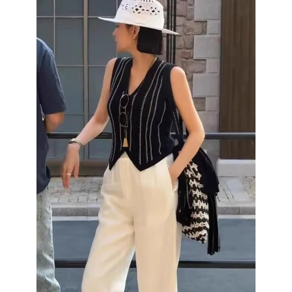 法式高级感绝美双色编制排扣针织马甲开衫女夏季款超好看洋气上衣