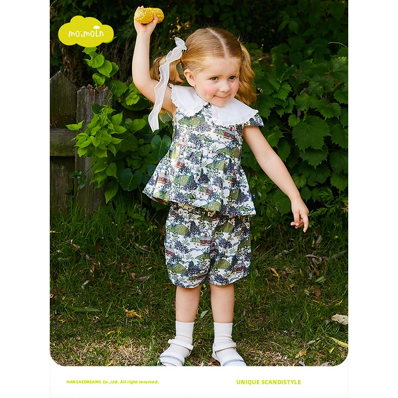moimoln小云朵童装24年夏季新款女童森系风套装儿童T恤短裤两件套