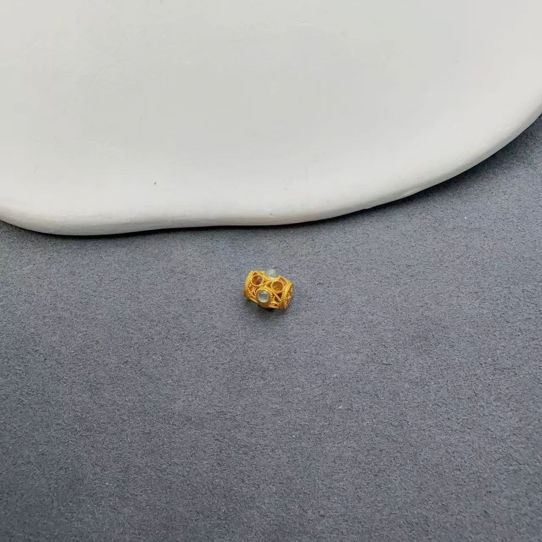高冰翡翠桶珠配件S925银