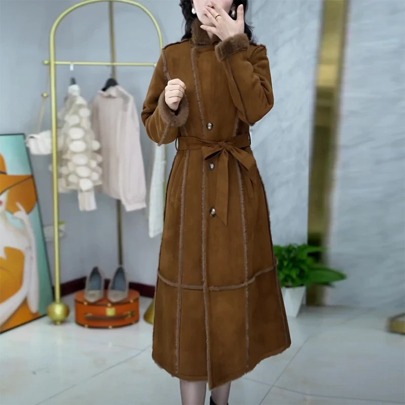 冬季加厚反皮绒修身气质百搭加绒保暖显瘦收腰减龄中长款大衣外套